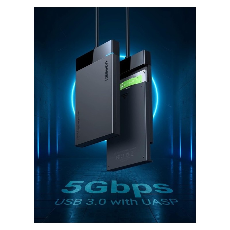 UGREEN 30847 2.5″ Hard Drive Enclosure USB 3.0 to SATA III Adapter Supports 2.5 Inch SSD & HDD - US221 - 30847