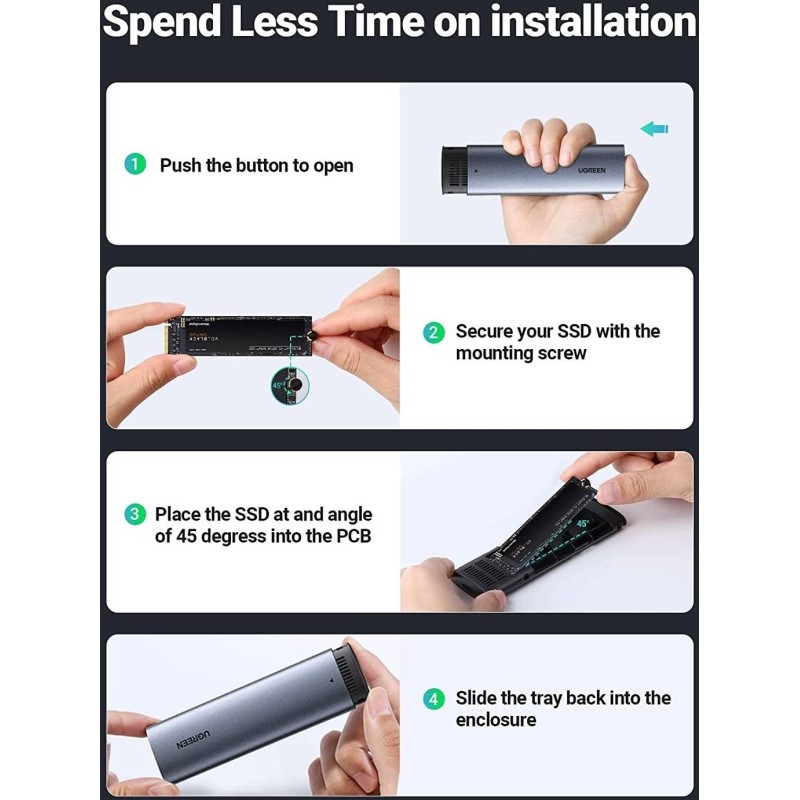 UGREEN USB-C to M.2 SATA & NVMe Hard Drive Enclosure - CM400 - 90264