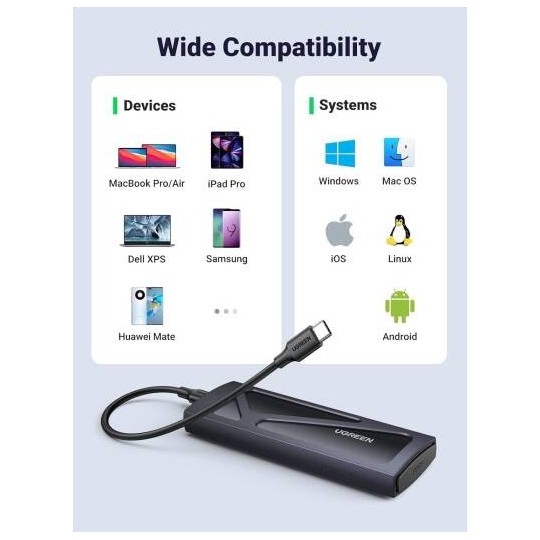 UGREEN USB-C Female to M.2 M-Key 10G Enclosure C TO C Cable - CM400 - 10902