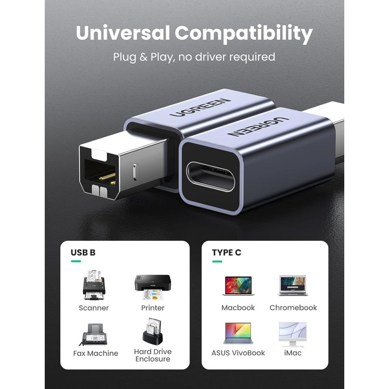 UGREEN USB2.0 USB-C/F to USB2.0 B/M Adapter - US382 - 20120