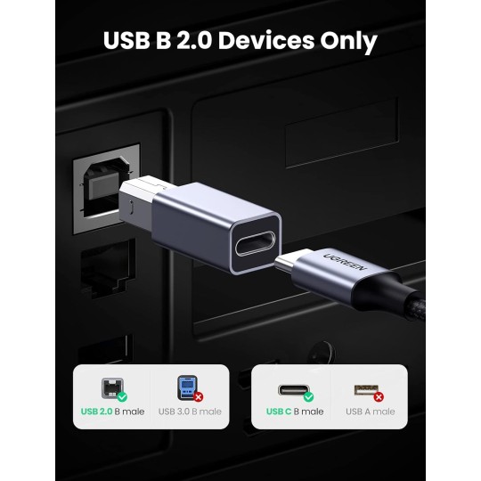 UGREEN USB2.0 USB-C/F to USB2.0 B/M Adapter - US382 - 20120