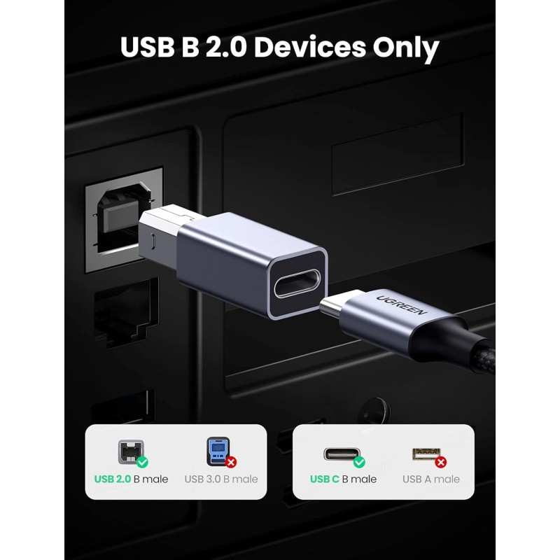 UGREEN USB2.0 USB-C/F to USB2.0 B/M Adapter - US382 - 20120