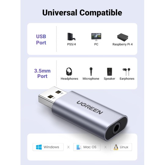 UGREEN USB External Stereo Sound Adapter - CM383 - 80864