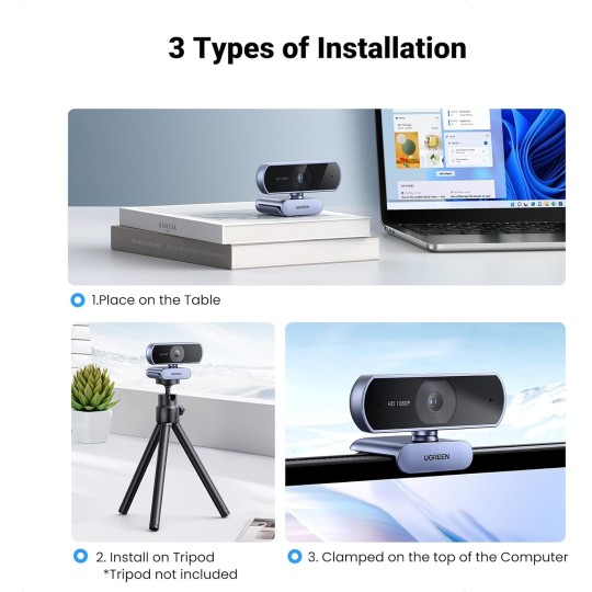 UGREEN USB HD Webcam 1080P With Mic 2M Cable - CM678 - 15728