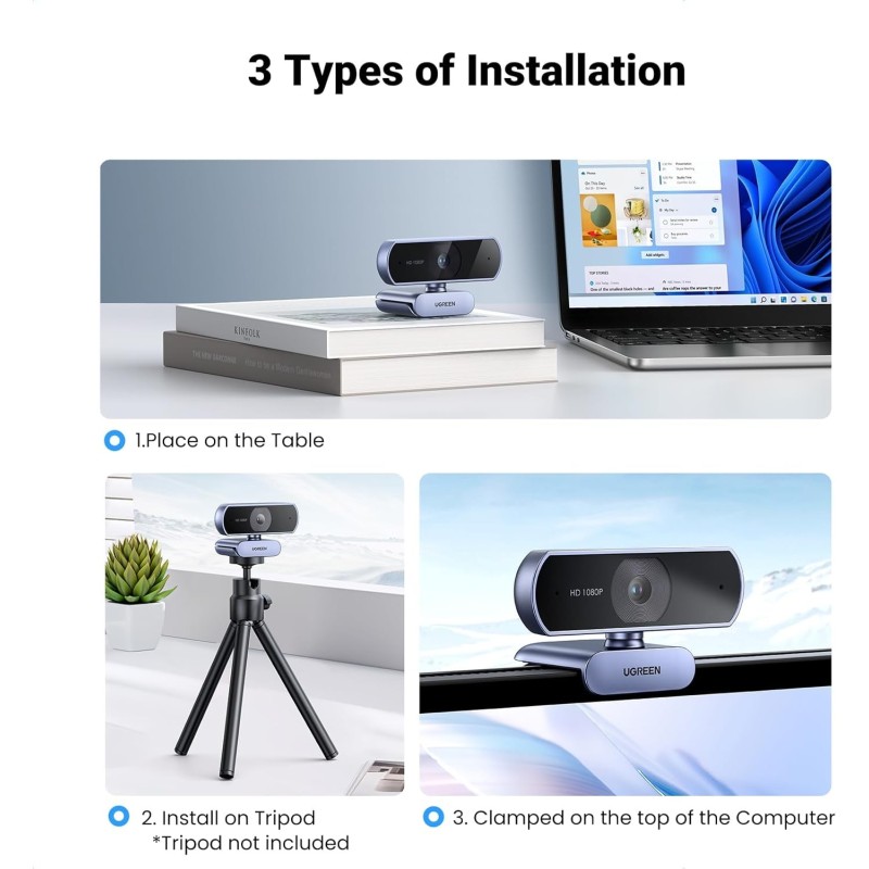 UGREEN USB HD Webcam 1080P With Mic 2M Cable - CM678 - 15728