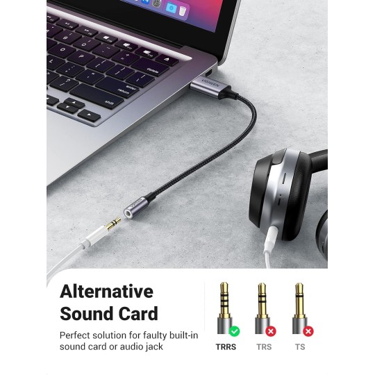 UGREEN USB 2.0 to 3.5mm Audio Adapter Aluminum Alloy - CM477 - 30757