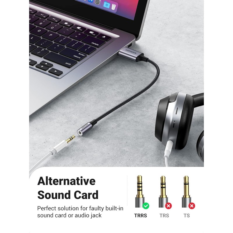 UGREEN USB 2.0 to 3.5mm Audio Adapter Aluminum Alloy - CM477 - 30757