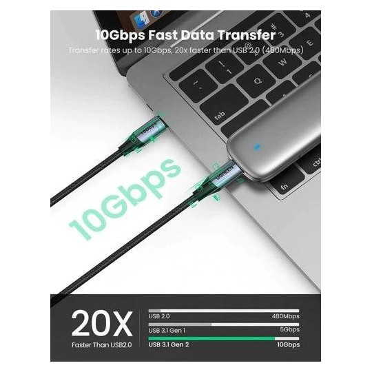 UGREEN USB-C 3.1 GEN2 Male To Male  5A Data Cable 10Gbps 240WATT 1 m - US355 - 80150