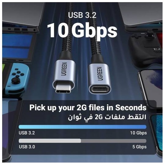 UGREEN USB-C Male to Female Gen2 5A Braided Cable - US372 - 30205