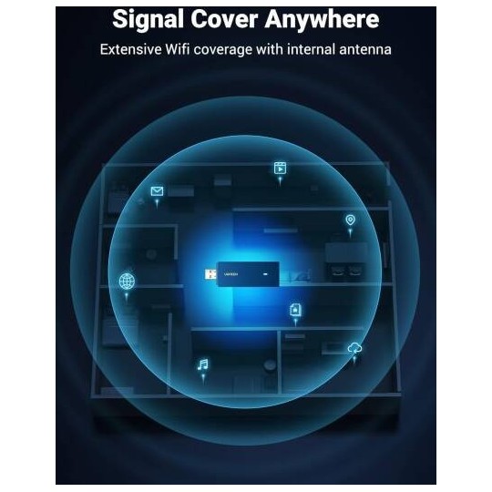 UGREEN AX1800 Dual-Band Wireless Adapter (Wi-Fi 6) 2.4GHz: 574Mbps, 5GHz: 1201Mbps - CM499 - 90340