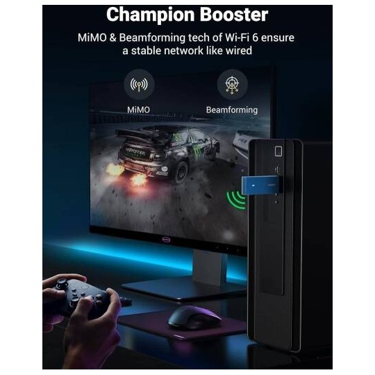 UGREEN AX1800 Dual-Band Wireless Adapter (Wi-Fi 6) 2.4GHz: 574Mbps, 5GHz: 1201Mbps - CM499 - 90340