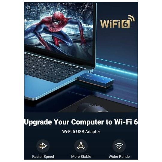 UGREEN AX1800 Dual-Band Wireless Adapter (Wi-Fi 6) 2.4GHz: 574Mbps, 5GHz: 1201Mbps - CM499 - 90340