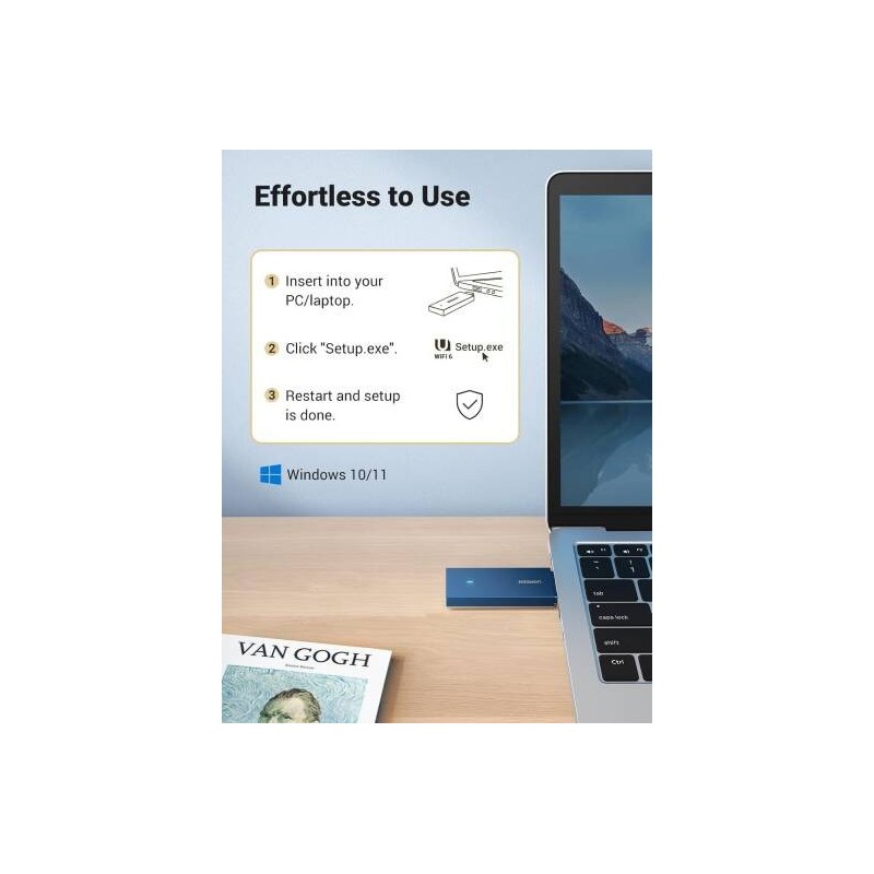 UGREEN AX1800 Dual-Band Wireless Adapter (Wi-Fi 6) 2.4GHz: 574Mbps, 5GHz: 1201Mbps - CM499 - 90340