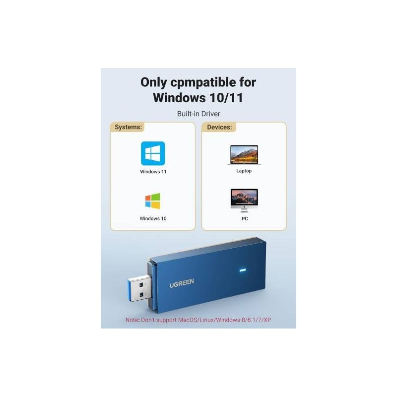 UGREEN AX1800 Dual-Band Wireless Adapter (Wi-Fi 6) 2.4GHz: 574Mbps, 5GHz: 1201Mbps - CM499 - 90340