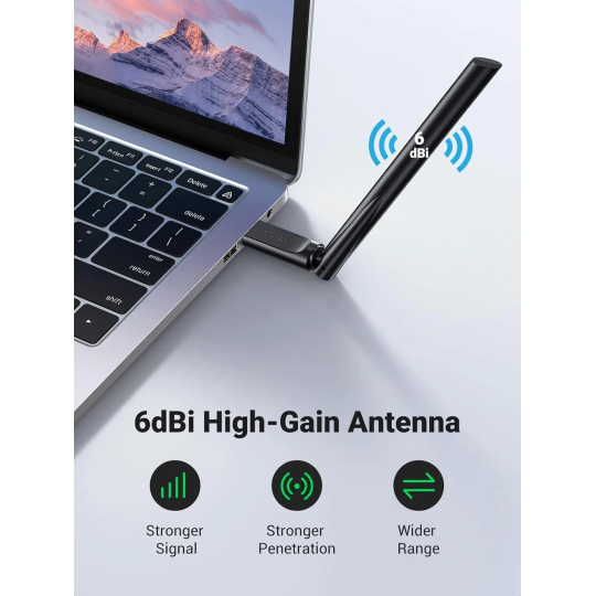 UGREEN AC650 High-Gain Dual Band Wireless USB Adapter - CM496 - 90339