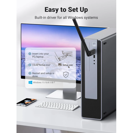 UGREEN AC650 High-Gain Dual Band Wireless USB Adapter - CM496 - 90339