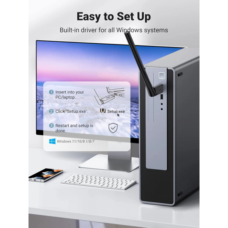 UGREEN AC650 High-Gain Dual Band Wireless USB Adapter - CM496 - 90339