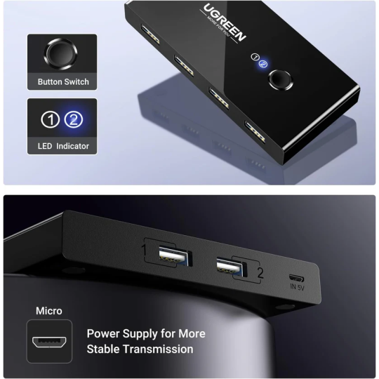 UGREEN 2 In 4 Out USB 2.0 Sharing Switch Box - US216 - 30767