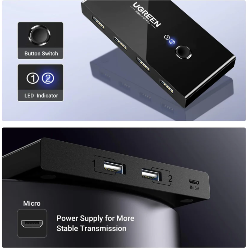 UGREEN 2 In 4 Out USB 2.0 Sharing Switch Box - US216 - 30767