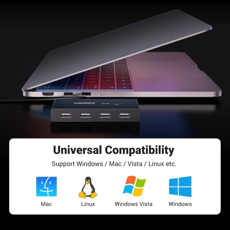 UGREEN 2 In 4 Out USB 2.0 Sharing Switch Box - US216 - 30767