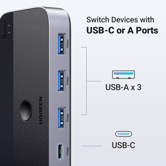 UGREEN USB 3.0 Switch 2 Computers Sharing USB C & A Devices - CM662 - 15705