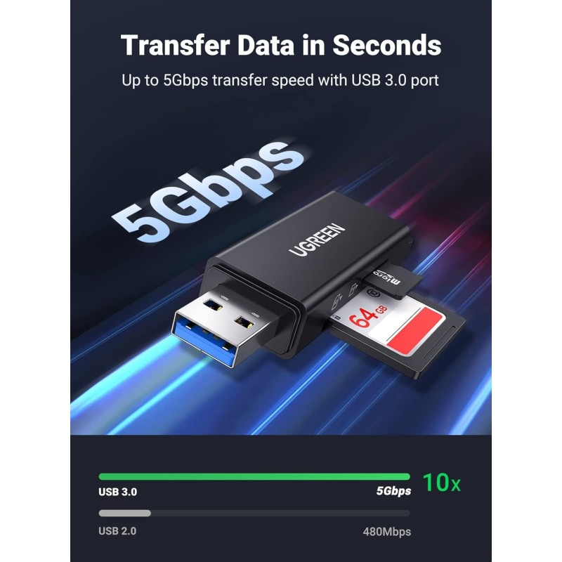 UGREEN USB 3.0 to TF + SD Dual Card Reader - CM104 - 40752