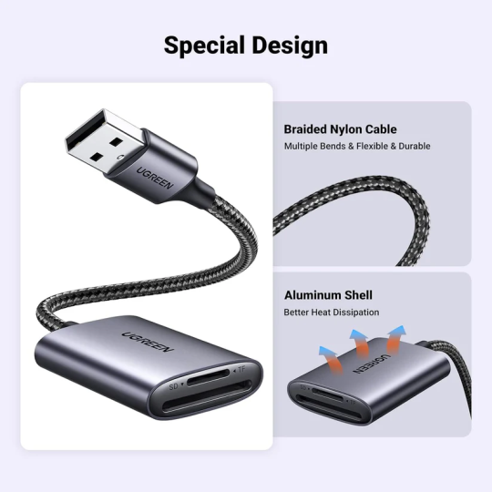 UGREEN USB-A to SD/TF Memory Card Reader - CM401 - 80887