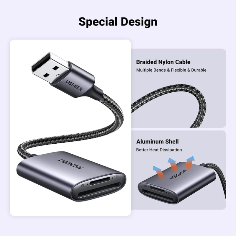 UGREEN USB-A to SD/TF Memory Card Reader - CM401 - 80887