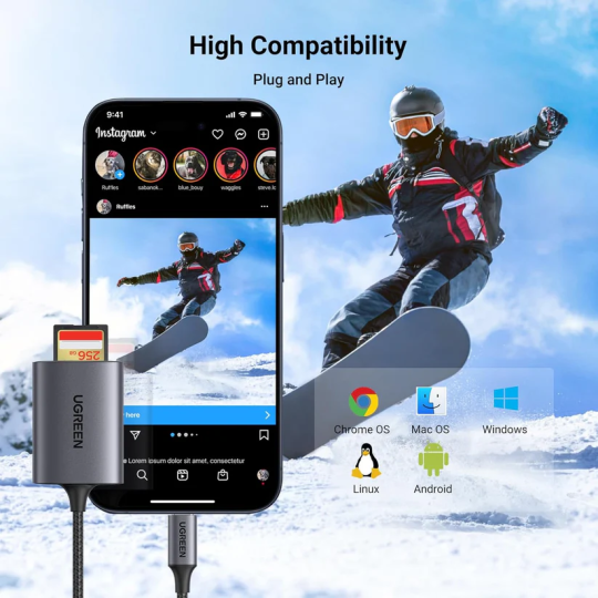 UGREEN USB-C to SD/TF Memory Card Reader - CM401 - 80888