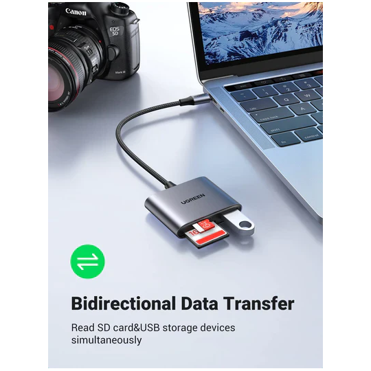 UGREEN USB-C to SD/TF + USB 2.0 Memory Card Reader - CM387 - 80798