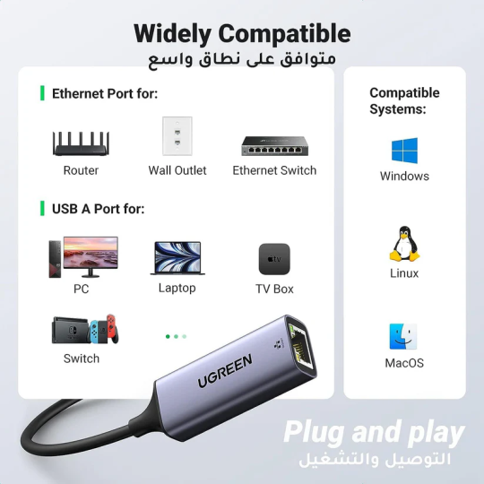 UGREEN USB to RJ45 Ethernet Adapter - CM209 - 50922