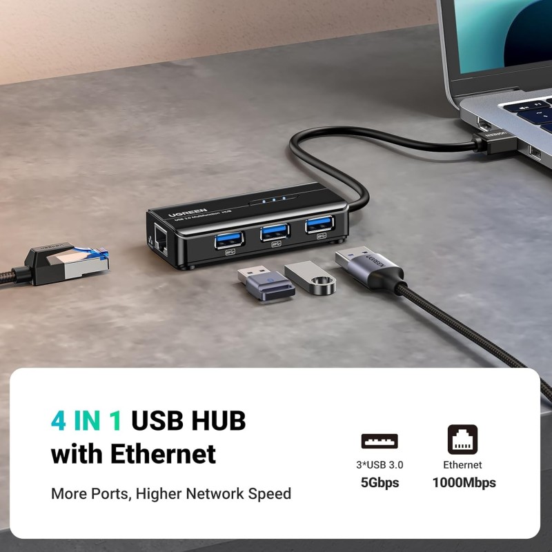 UGREEN USB 3.0 Hub with Gigabit Ethernet Adapter - 20265