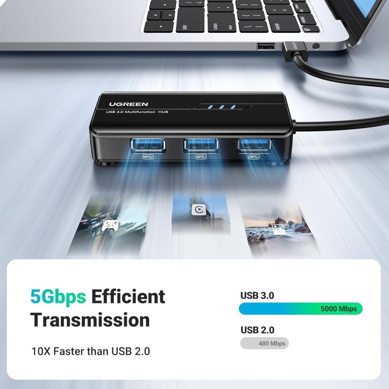 UGREEN USB 3.0 Hub with Gigabit Ethernet Adapter - 20265