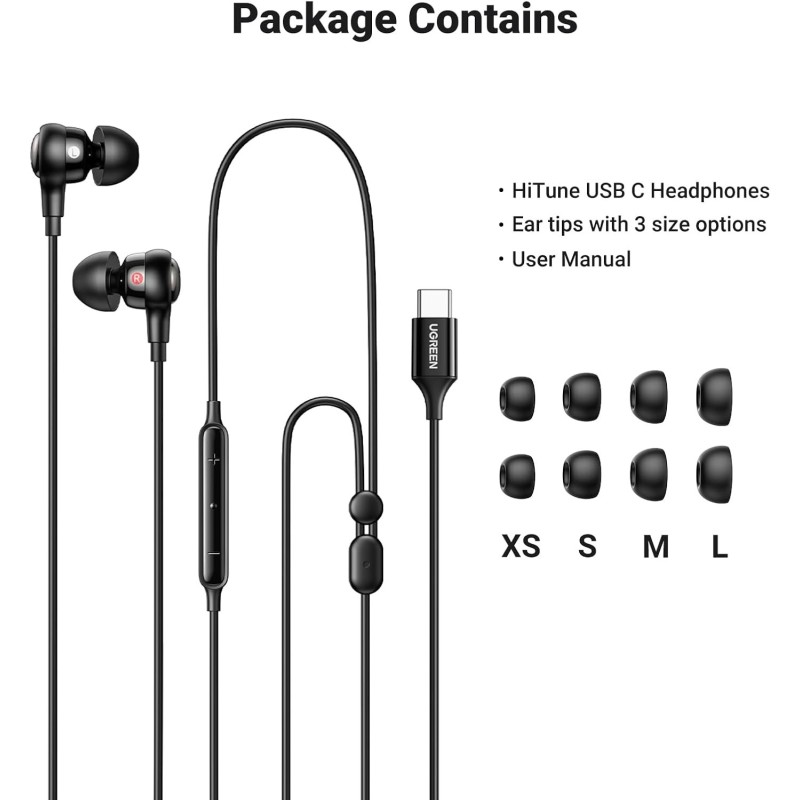 UGREEN In-Ear Earphones Type-C Black - EP103 - 30638
