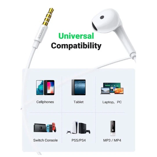 UGREEN Wired Earphones 3.5mm White - EP101 - 60692