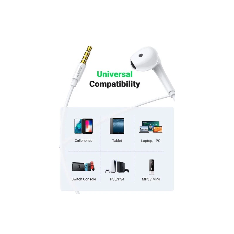 UGREEN Wired Earphones 3.5mm White - EP101 - 60692