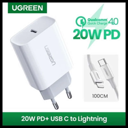 UGREEN 20W PD Fast Charger with 1M  USB-C to Lightning Cable - CD137 - 50698