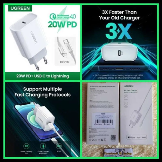 UGREEN 20W PD Fast Charger with 1M  USB-C to Lightning Cable - CD137 - 50698