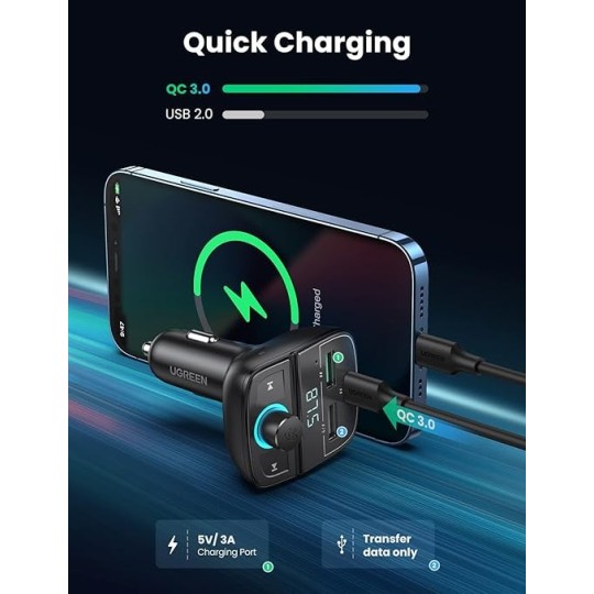 UGREEN FM&Bluetooth Transmitter&Car Charger + TF  Slot - CD229 - 80910