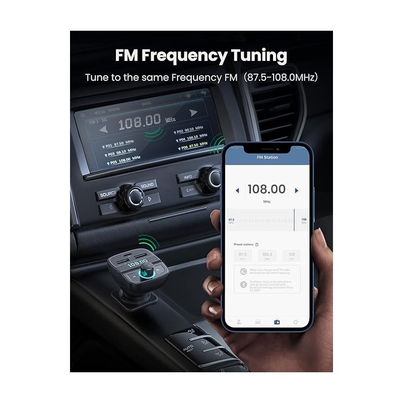 UGREEN FM&Bluetooth Transmitter&Car Charger + TF  Slot - CD229 - 80910