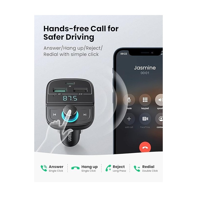 UGREEN FM&Bluetooth Transmitter&Car Charger + TF  Slot - CD229 - 80910