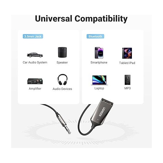 UGREEN Car Bluetooth 5.0 Receiver  Audio Adapter Black(5.0) - CM309 - 70601