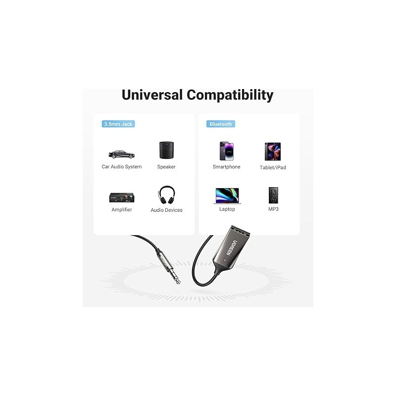 UGREEN Car Bluetooth 5.0 Receiver  Audio Adapter Black(5.0) - CM309 - 70601