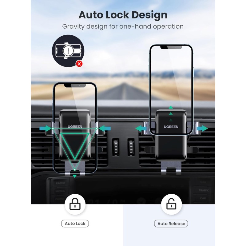 UGREEN Round Air Vent Gravity  Phone Holder Grey - LP274 - 30401