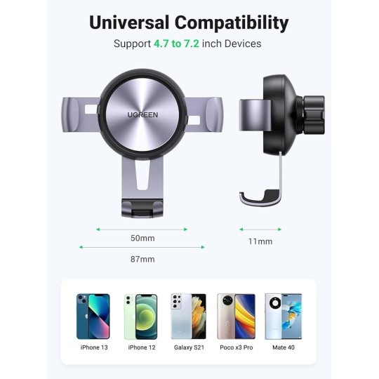 UGREEN Gravity Drive Air Vent Car Mount Phone Holder Grey - LP130 - 50564