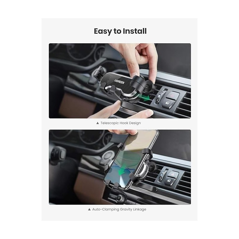 UGREEN Gravity Drive Air Vent Car Mount Phone Holder With Arc-Shaped mounting clip - LP228 - 80871