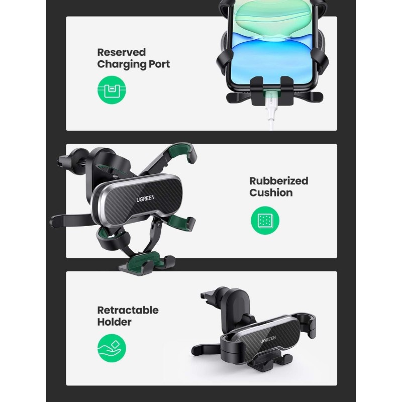 UGREEN Gravity Drive Air Vent Car Mount Phone Holder With Arc-Shaped mounting clip - LP228 - 80871