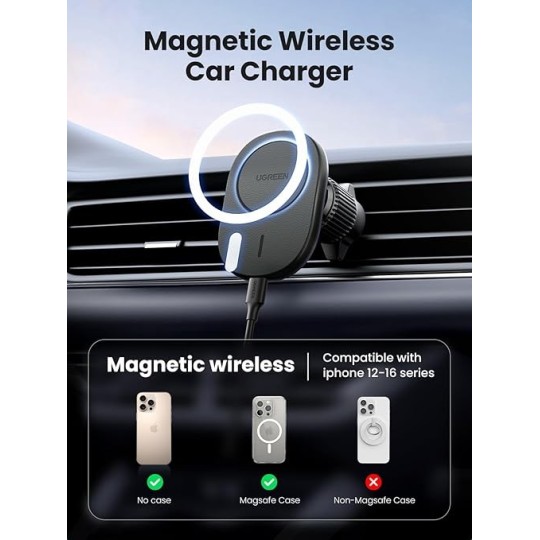 UGREEN Magnetic Wireless Car Charger For Air Vent Mount - W522 - 25925