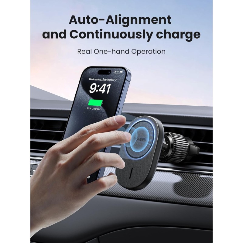UGREEN Magnetic Wireless Car Charger For Air Vent Mount - W522 - 25925
