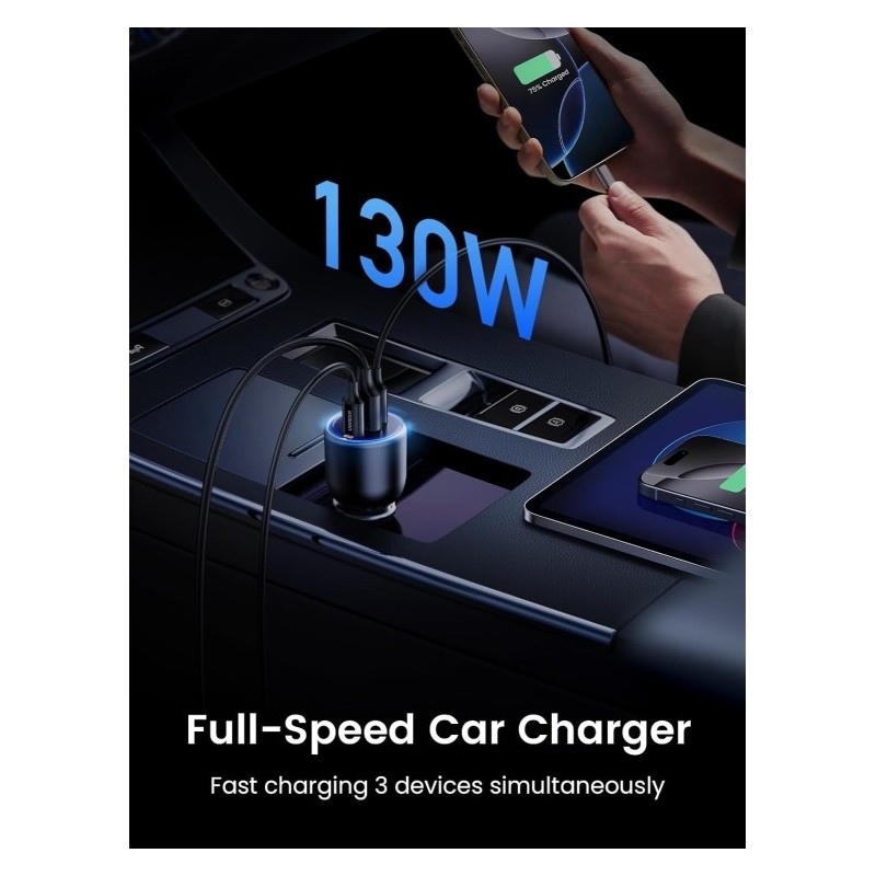 UGREEN 2*USB-C PD+USB-A  130W Fast Car Charger Without Cable - CD293 - 90413